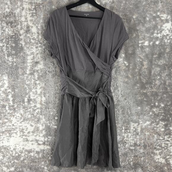 Garnet Hill Dresses & Skirts - Garnet Hill Size XL Stretch Silk Tie Front Knee Length Wrap Dress Gray V Neck